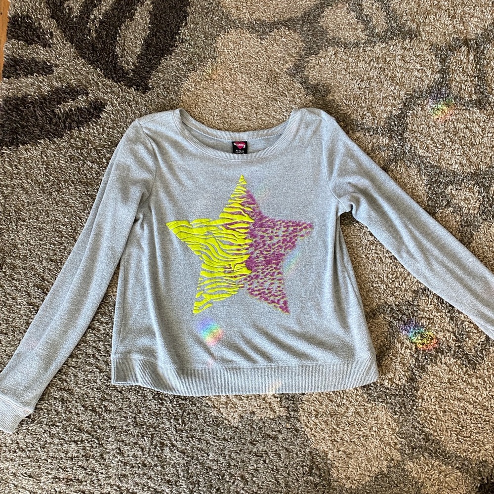 Hard Candy Gray Crew Neck Sweater with Star Design